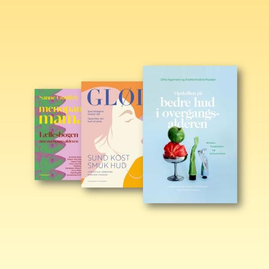 Forsider af bøger om hudpleje og overgangsalder